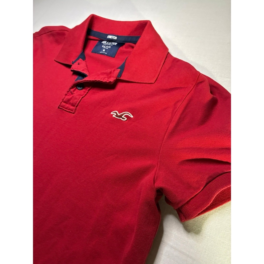 Hollister Epic Flex Men's M Red Solid Stretch Short Sleeve Collared Polo Button